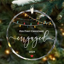 Engagement Gift for Couples Unique - 3" Crystal First Christmas Engaged 2024 Ornament with Gift Box, Bridal Shower Gifts, Engaged Keepsake for Her, Bride, Newlyweds