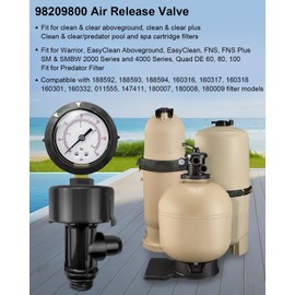 98209800 & 190030 High Flow Manual Relief Valve with Pressure Gauge and Drain Plug Cap Assembly Fits for Pool and Spa Filter