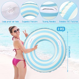 Gemscream 2 Pcs Large Adult Size Pool Ring Floats Swim Ring with Handles 47. 24 Inch Inflatable Swimming Pool Floats Tubes for Adults Teens for Beach Summer Lounger Party(Blue,Green)