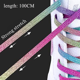 MIHUTU Elastic Shoelaces, Laces without Tying Children, Elastic Shoelaces Rubber with Metal Capsules, 100 cm, 4 pairs rainbow + pink + silver white + blue