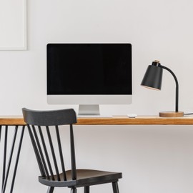 FORLIGHT Pau Nordic Style Desk Lamp, E27 Desk Lamp in Black Steel and Natural Light Wood