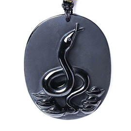 Chinese Zodiac Snake Amulet/Talisman Pendant Necklace Made of Obsidian Gemstone: Horoscope Animal/Sign, Bella Jade