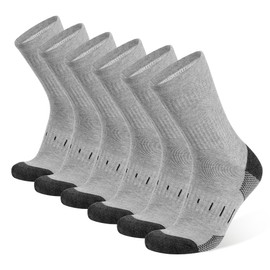 BUDERMMY Mens Socks Cushioned Work Socks Walking Socks Womens Crew Athletic Socks for Outdoor Hiking Trainer Running (UK, Numeric, 6, 9, Regular, Regular, Grey 6 pairs)
