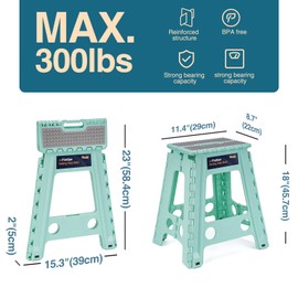 Flottian 18" Folding Step Stool for Adults and Kids Holds Up to 300 lbs,Non-Slip Folding Stools with Handle, Compact Plastic Foldable Step Stool for Bathroom,Bedroom, Kitchen,Teal,1PC
