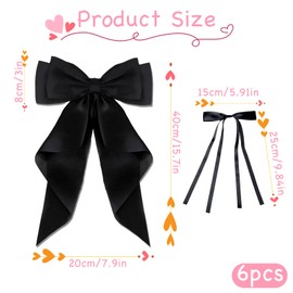 XdealCozyxc 6PCS Black and Beige Hair Bow for Women Girls Set, Ribbon Hair Clip with Long Tail Hair