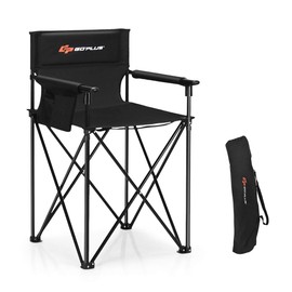COSTWAY Folding Camping Chair, 38.5” Height Portable Tall Directors Chair with Storage Pouches, Detachable Armrests, Carrying Bag for Fishing, Picnic, Lawn, Black, 250LBS Weight Capacity