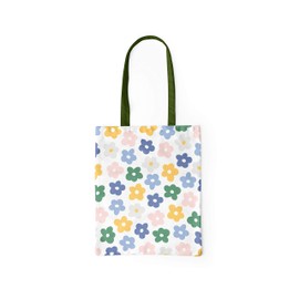 Bonamaison Printed Shopping Bag with Green Long Handles, Reusable, Foldable, Fabric Bag, Size: 34 x 40 cm