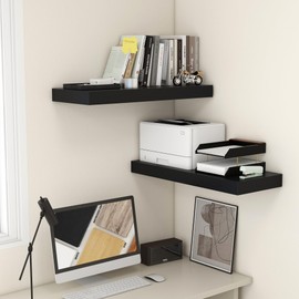 FLYJOE Deep Floating Shelves for Wall | 30W x 12D Black Floating Shelves Set of 2 | 12 Inch Deep Wall Shelves for Living Room Bathroom Laundry Room Bedroom Kitchen Home Office - Black