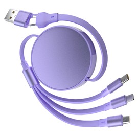 Qreninv 100 W 6‑in‑1 Retractable Fast Charging Cable, PD 3.0 Multi Charging Cable, 1.1M Fast Charging Cord, Tangle‑Free Travel Cord for Phone 5-16 Plus, MaBook, Pad, Galaxy, Lavender Purple
