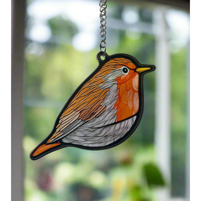 Image Industry Bobbin Robin Stained Glass Effect Suncatcher - Garden