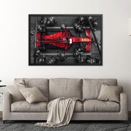 RileyCraftley Pit Stop Canvas Wall Art – Overhead Racing Car Print – Team Garage Scene for Man Cave, Office, or Auto Enthusiast Gift