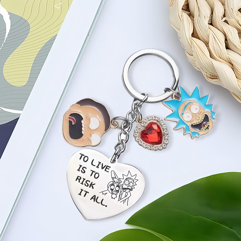 FENGCHUANG Rick Morty Cartoon Character Metal Keyring Keyring Birthday Gift