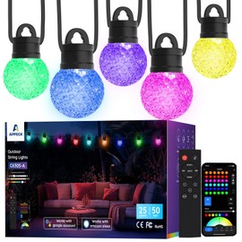 APPECK RGBW Outdoor String Lights 50ft for Patio, with 25 LED Bulbs