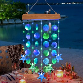 Toodour Solar Wind Chimes for Outside, Birthday Gifts for Women Mom Grandma, Waterproof 2 Modes Shells Solar Powered Outdoor Lights for Patio Holiday Garden Porch Yard Outdoor Decor - Blue & Green