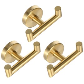 3 pcs Shower Towel Hook Brushed Gold, Stainless Steel Towel Hanger, Heavy Duty Double Towel Hook, Towel Holder for Bathroom, Wall Mount Robe Hook