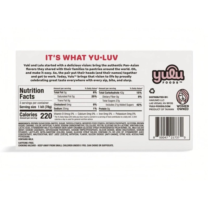 Yulu Foods New Yulu Foods STRAWBERRY Instant Boba Milk Tea