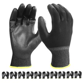 10 Pairs PU Coated Knit Work Gloves, Breathable Nylon Safety Gloves for Handling, Gardening, Construction, Yard, Farm Use (L)