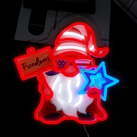 WittyRhE USA 4th of July Neon Signs Gnome Neon Lights Patriotic Gnomes Decor for Home,Office,Business,Memorial Day,Independence Day Gift Art for Boys Girls -13 x 12.8 IN-USB Powered-Acrylic