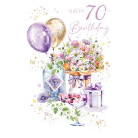 Cherry Orchard Ladies 70th Birthday Card, Luxury Milestone Birthday card From, Finished with Beautiful Purple foil