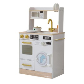 Teamson Kids Little Chef Lake Tahoe Smart Play Kitchen with Washing Machine, Oven, Microwave & Ample Storage, Neat & Compact Healthy Play for Age 3+, White