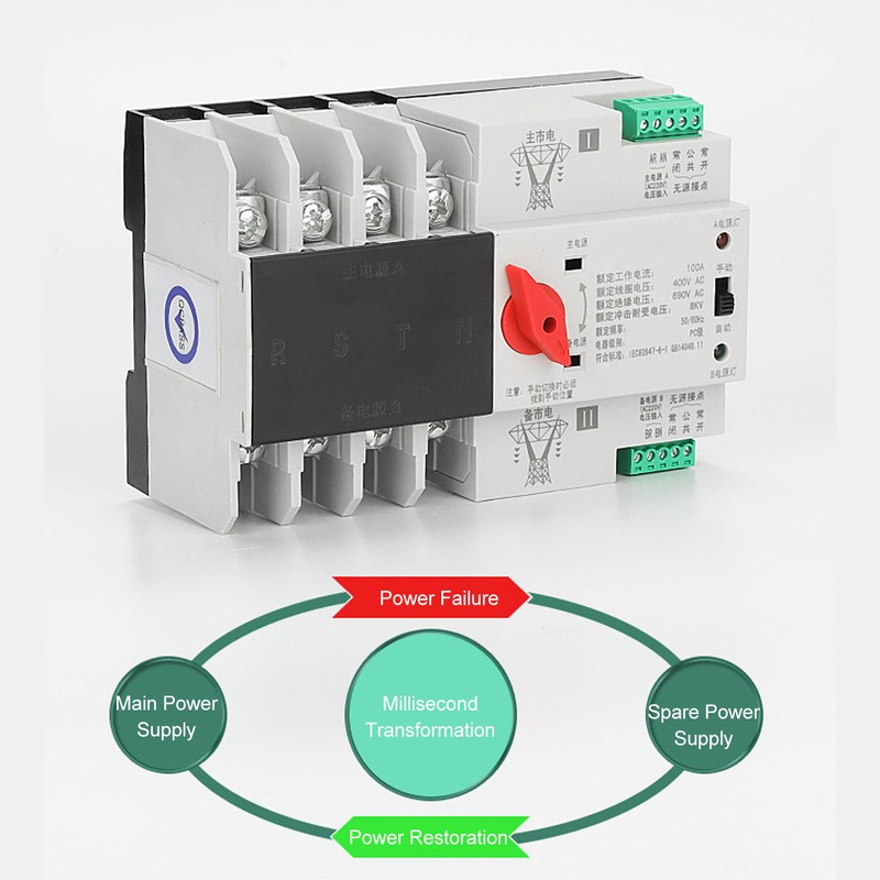 Dual Power Automatic Transfer Switch 4P Fast Switching AC400V 100A