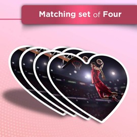 Vinyl Heart Stickers (Set of 4) - Basketball Player Hoop Ball Pro Fun Decals for Laptops,Tablets,Luggage,Scrap Booking,Fridges #21191