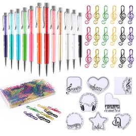 Music Themed Stationery Include 12 Pcs Music Pens Stylus Musical Note Pens 8 Pads Music Funny Sticky Notes 100 Pcs Music Paper Clips with 6 Colors Music Teacher Students Lover Gifts Supplies (Music)