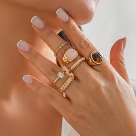 Stacking Crystal Rings Chunky Gold Knuckle Ring Set Statement Rings Jewelry for Women