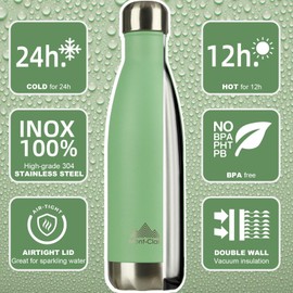 Mont-Clair H2O Stainless Steel Water Bottle, Vacuum insulated - BPA Free, 12h Hot & 24h Cold Drinks, Metal Water Bottle 750ML Leakproof, Ideal for Adult, Kids, Running - Light Green