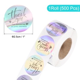 QUARKZMAN 500 Pieces Thank You Stickers 1" Holographic Thank You for Supporting My Small Business Sticker Roll for Packing Envelopes and Seals