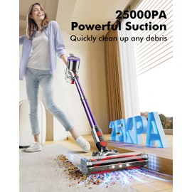 PINICO Cordless Vacuum Cleaner, 25kPA Vacuum Cleaners for Home, Stick Vac with Anti-Tangle Brush, 40 Mins Runtime, Lightweight, Versatile for Carpet, Hard Floor, Pet Hair (Purple)