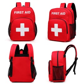 First Aid Backpack Emergency Medical Empty Waterproof Survival First Responder Trauma Bag Travel Home Outdoor Camping (Red)