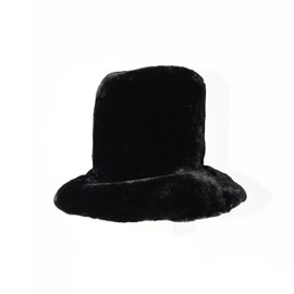 7 Inch Tall Black Fur Top Hat Fluffy Stovepipe Hat-Fake Fur Bucket Hats Jk Style Furry Headwear for Women Men