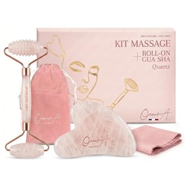 Gua Sha Set for Face and Body & Roller | Rose Quartz Stone | Massage Against Wrinkles & Lymphatic Drainage | Lifting Double Chin | Guasha Maderotherapy | Refine Face Shaper [OanovA]