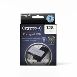 Integral 128GB Crypto-C Dual Encrypted USB Flash Memory Drive, AES-XTS 256-Bit Hardware Encrypted USB 3.2 with Secure Dual Password - Certified to FIPS 197, Compatible with Mac, MacBook, PC, laptop