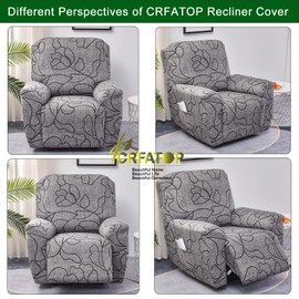 CRFATOP Floral Printed Recliner Cover with Pockets Single Reclining Slipcover 4-Pieces Lazy Boy Recliner Armchair Cover with Elastic Bottom for Recliner Furniture Protector for Kid Pet,A10