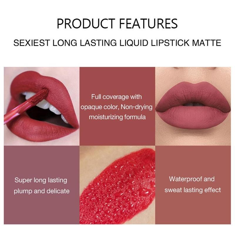 Long-lasting Matte Lip Glaze Set, 6 Counts/box Waterproof Lip Gloss,