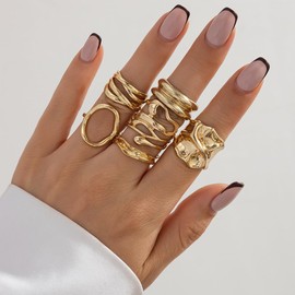 Navirix Silver Chunky Stack Knuckle Rings for Women,Y2k Irregular Open Finger Rings Pack,Fashion Simple Gold Statement Ring Punk Jewelry Accessories (Golden6)