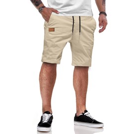 Jmierr Men's Summer Chino Shorts, Cotton, Elastic Waist, with Pockets, beige
