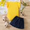 LUVCES Newborn Baby Girl Clothes Letter Print Ruffle Romper+ Jeans