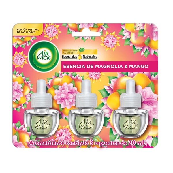 Airwick® Aromatizante de Ambiente Continuo, 3 repuestos, Esencia de Magnolia