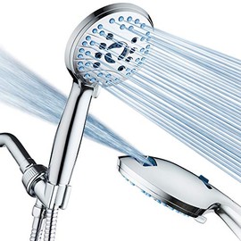 Hotel Spa AquaCare High Pressure 8-Mode Handheld Shower Head - Anti-clog Nozzles, Built-in Power Wash to Clean Tub, Extra Long 6 ft. Stainless Steel Hose, Wall & Overhead Brackets