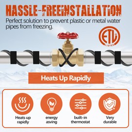 80FT Heat Tape for Water Pipes,-40°F Deicing Heating Cable,Freeze Protected Water Pipe Heating Cable,Thermostat Wire,Heated Water Hose,Self Regulating Temperature,120V 8W/ft
