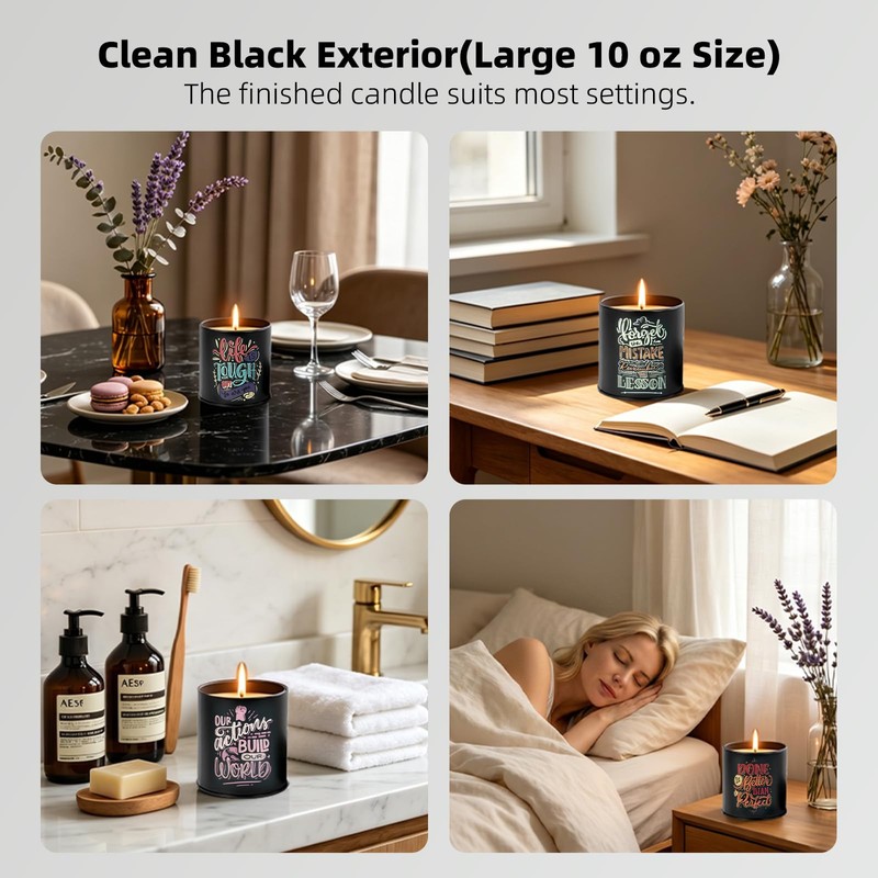 12 Pack Inspirational Black Candle Tins with Lids, 10 oz