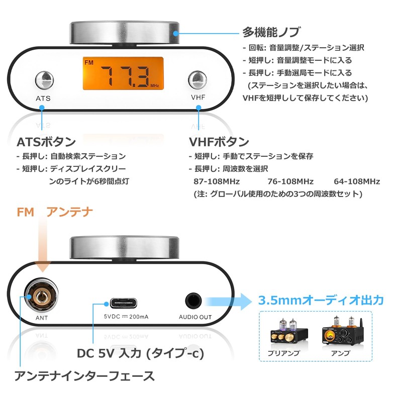 Nobsound Mini FM Radio Transistor Global Universal Manual/Auto Search (with