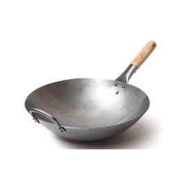 Craft Wok Traditional Hand Hammered Carbon Steel Pow Wok with Wooden 14"