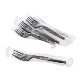 National Paper Trading Individually Wrapped Black Heavy Weight Plastic Fork + Knife Set - 100 Set