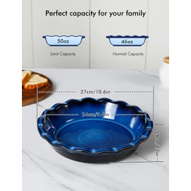 AISBUGUR Ceramic Pie Pan,Deep Dish Pi9-Inch Non-Stick Pie Dish & Round Bakirwith Ruffled Edge, ldeal for Apple, QuichPot Pies, Dishwasher & Oven Safe (ReacGlaze Blue)