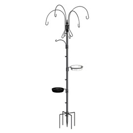 Kodope Bird Feeding Pole, 75 Inch 4 Hooks Heavy-Duty Bird Feeder and Water Dispenser Shepherd Hook, Bird Feeding Station with Ground Stake, Outside Shepherd Hook