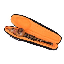 Handmade C Key Hulusi Gourd Black Bamboo Flute with Alloy, Case Chinese Knot Traditional Chinese Instrument